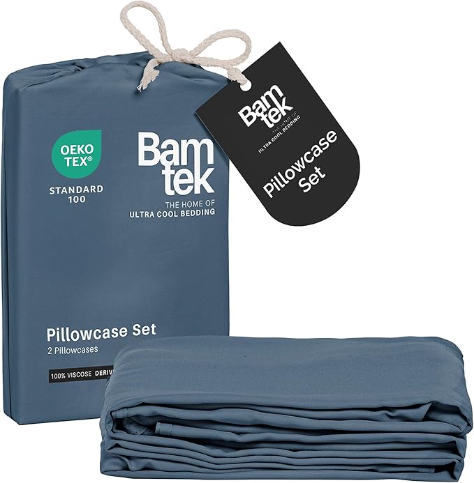 Pillow Cases King Size Set of 2 Pillowcases 100% Viscose from Bamboo Cooling Pillowcases, Soft & Breathable Pillow Case with Envelope Closure, Blue Pillow Cases (Storm)