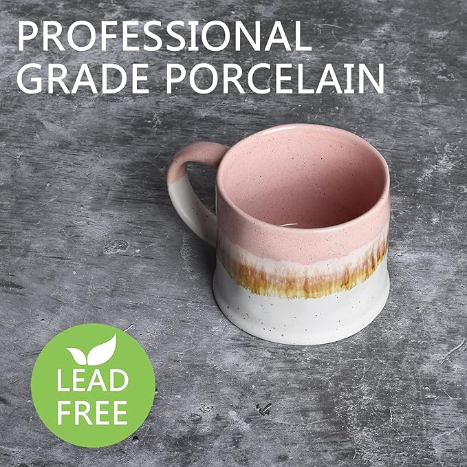 Bosmarlin Medium Ceramic Coffee Mug Set of 2, 15 Oz, Big Stoneware Tea Cup for Office and Home, Dishwasher and Microwave Safe (Pink, 2)