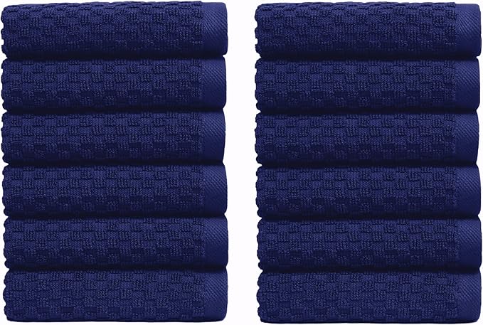 COTTON CRAFT Waffle Weave Wash Cloth - 12 Pack Luxurious Pure Ringspun Cotton Euro Spa Bathroom Face Towel - Absorbent Quick Dry Gym Shower Bath Kitchen Travel - 12x12 inches - Navy