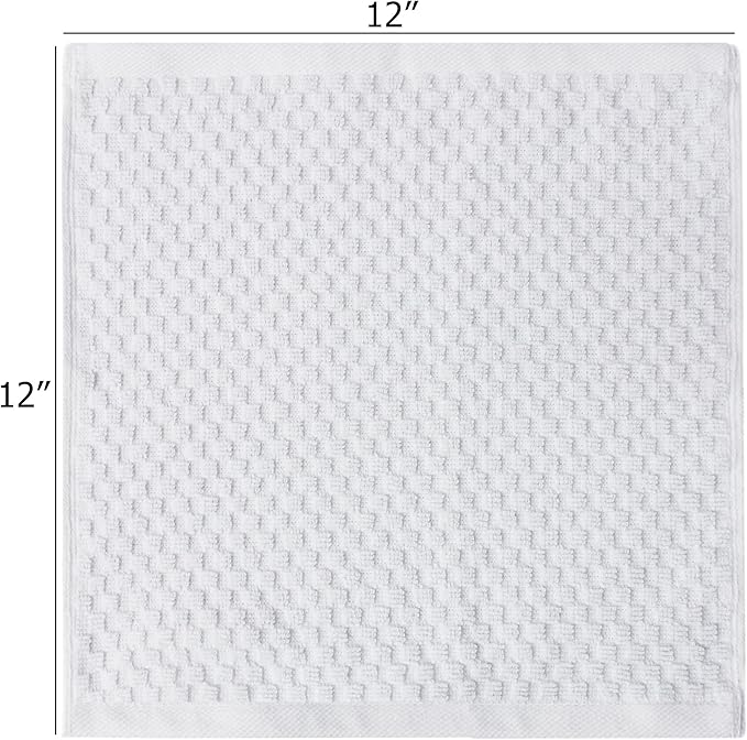 COTTON CRAFT Euro Spa Waffle Wash Cloth - Set of 12 Luxury Pure Ringspun Cotton Waffle Weave Bathroom Face Towel - Everyday Plush Absorbent Hotel Gym Shower Beach Kitchen Travel Dorm - 12x12 - White