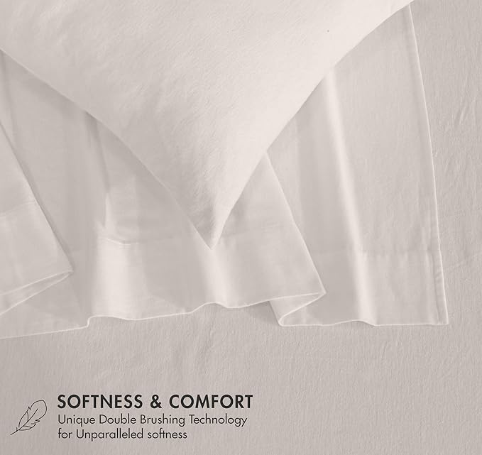 RUVANTI Flannel Sheets Full Size - GOTS Certified 100% Organic Cotton, 4 Piece Warm, Soft & Breathable Set, Deep Pocket Snug Fit, Double Brushed Cozy All Season Bedding, Natural