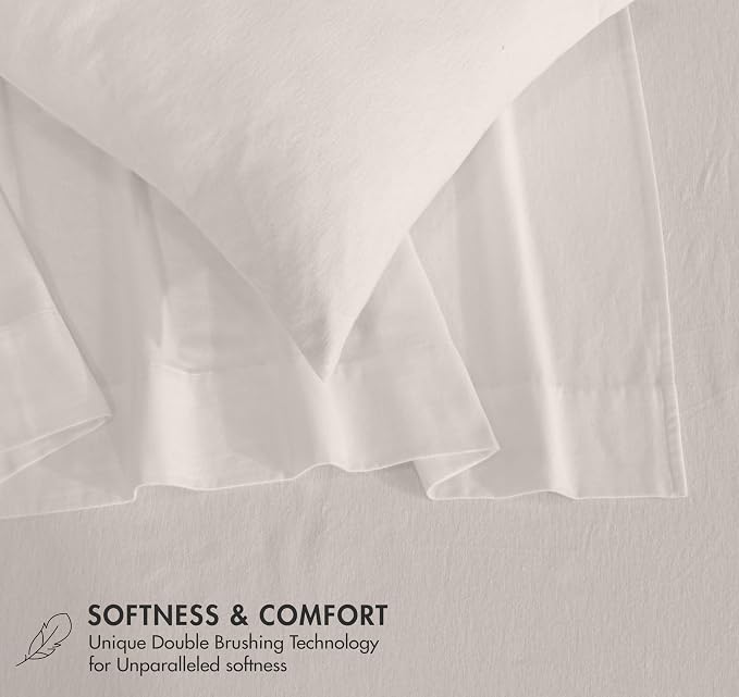 RUVANTI Flannel Sheets Queen Size - GOTS Certified 100% Organic Cotton, 4 Piece Warm, Soft & Breathable Set, Deep Pocket Snug Fit, Double Brushed Cozy All Season Bedding, Natural