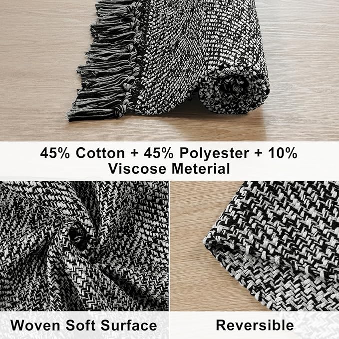 Collive Long Hallway Runner Rug 2.6' x 10', Washable Runners Indoor Entryway Rug, Black/Cream Braided Woven Kitchen Rugs Low-Profile Front Door Floor Carpet for Laundry Room Bedroom Doorway