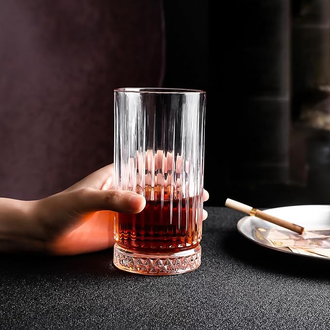 Highball Glasses Set of 6-14 oz Tall Glasses Drinking Set - Elegant Glassware Drinking Glasses for Water, Ice Coffee, Cocktail, Cold Beverage