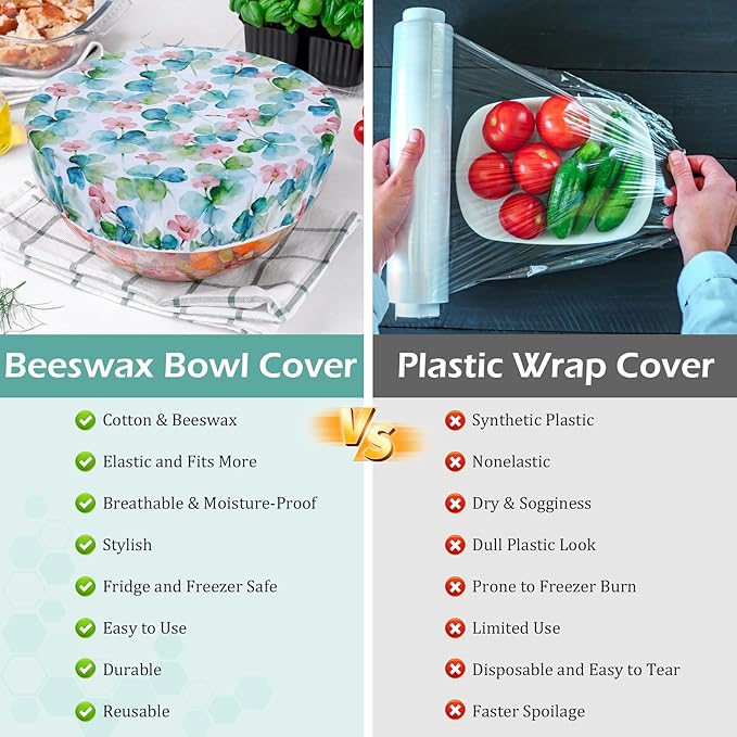 5-Size Reusable Beeswax Bowl Covers for Bread Proofing, Cotton Cloth Flexible Beeswax Wraps for Food Storage(Olive Branch)