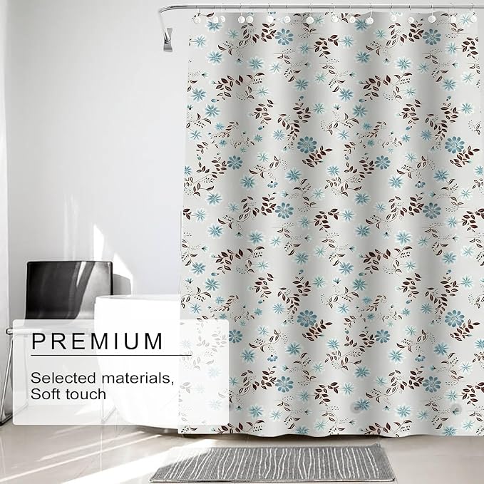 TIKABC Shower Curtain Liner, White Flower 4G PEVA Shower Liner, Plastic Waterproof Shower Curtains, 72x72 inch with Grommet Holes 3 Magnetic Weights