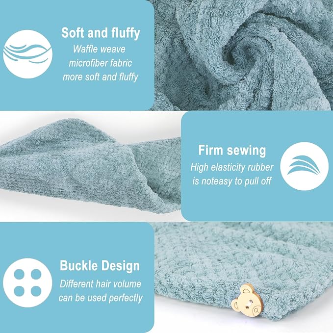 3 Pack Microfiber Hair Dring Towel Wrap for Women,Fast Drying Hair Turban, for All Hair Style Anti Frizz, Large Hair Towel with Button(Yellow Orange Blue)