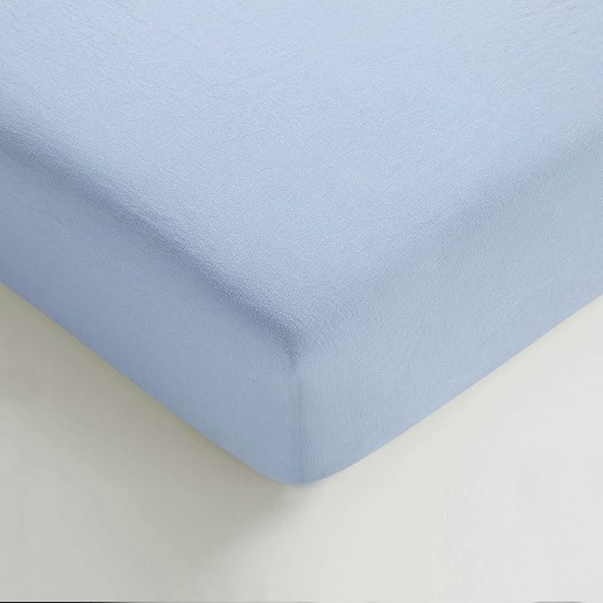 Sijo Stone Washed Organic French Linen Bed Sheet Set, GOTS Certified Organic, Best Cooling Linen Sheet Award by Sleep Foundation, 1 Flat Sheet Only (Sky, Full/Queen)