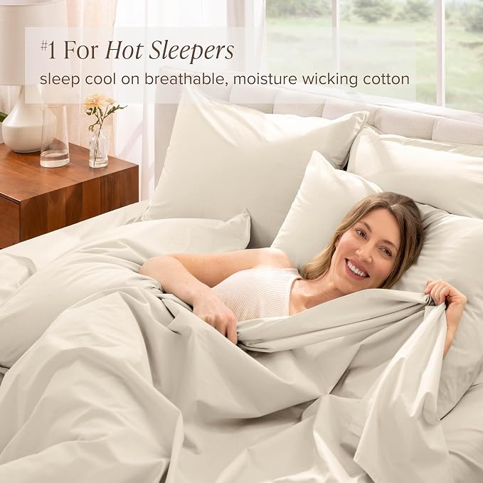 Bare Home 100% Organic Cotton Twin XL Sheet Set - Crisp Percale Weave - Lightweight & Breathable - Bedding Sheets & Pillowcases (Twin XL, Sand)