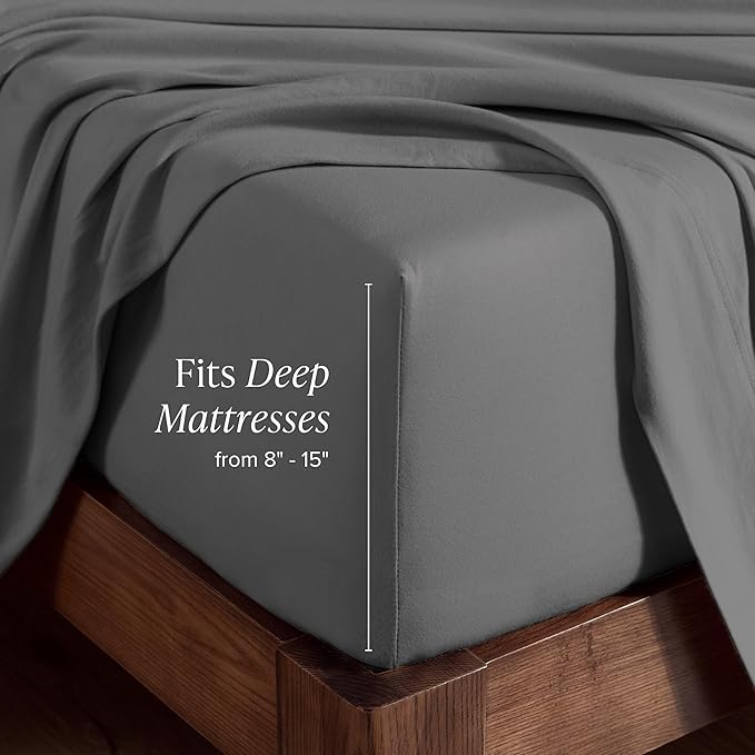 Bare Home 100% Organic Cotton Jersey Fitted Sheet - King Size - Ultra Soft - Deep Pocket Fitted Sheet - 100% Cotton - Ring Spun Yarns (King, Grey)