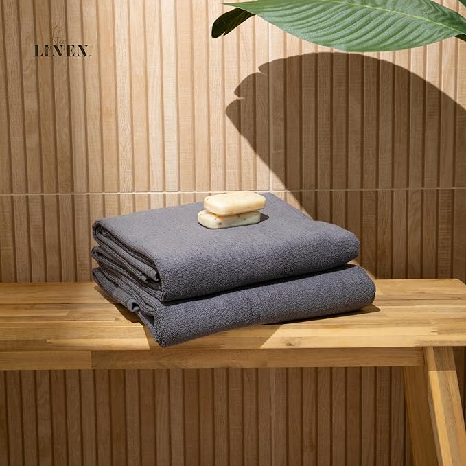 100% Organic Cotton Bath Towel Set of 2 | Luxury 650 GSM Beach & Spa Towels | Soft Large Quick Dry Towel for Bathroom | Waffle Terry Weave | Cool Gray 35x60