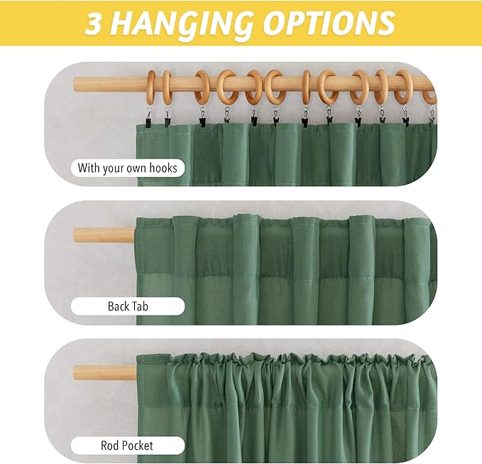 NICETOWN Olive Green Curtains 84 inch Length 2 Panels, Rod Pocket & Back Tab Linen Blend Privacy Added Thick Flax Light Filtering Semi Sheer Window Drapes for Bedroom/Living Room, W55 x L84