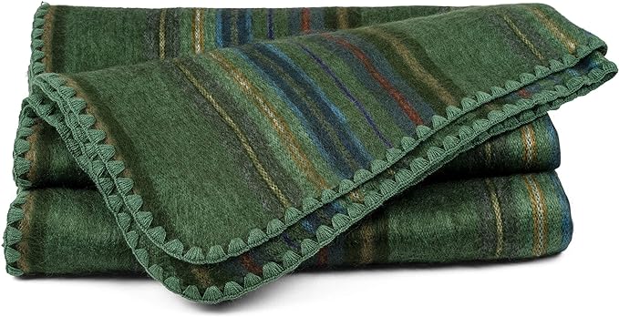 QISU Alpaca Wool Blanket Throw | Large, Beautiful, Warm, Variegated | 85 x 65 inches | Ultra-Soft, Hypoallergenic and Breathable | Non-Itchy or Scratchy Fabric (Green Variegated)