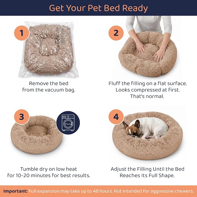 Donut Dog Bed - Premium Comfort for Anxiety Relief - Fluffy & Calming Design with Ultra-Plush Support | Cozy Round Dog Bed with Super Soft Circle Style (Camel, Medium)