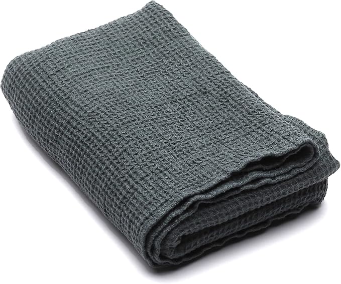 LinenMe Balsam Green Linen Waffle Big Bath Towel Washed, 39 x 63