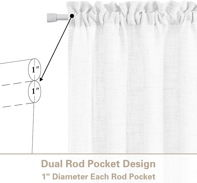 White Linen Textured Door Curtains 68 Inch Long 2 Panels Non-See-Through Sidelight Curtain for Doorways Light Filtering Semi Sheer Front Door Window Curtains with Dual Rod Pocket and Tieback 25W X 68L