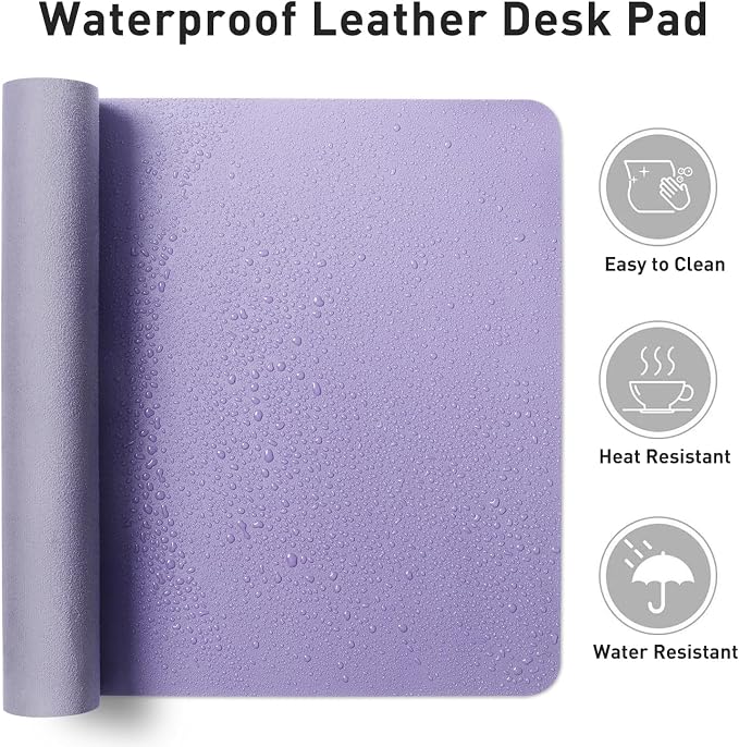 Aothia Faux Leather Desk Mat (Light Purple, 23.6" x 13.7") | Creates One Clean Surface For Your Keyboard, Mouse And Laptop, Helping Keep Your Workspace Organized Every Day
