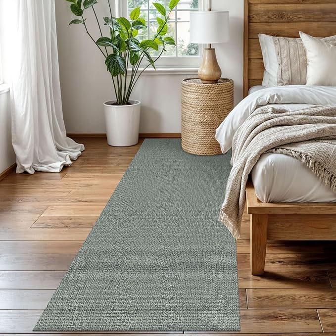 EARTHALL Washable Runner Rug 3x8 Ft Non Slip Runners for Hallways Wide Cotton Rubber Backed Kitchen Runner Braided Indoor Floor Carpet for Entryway, Hallway, Kitchen, Bedroom, Green/Grey