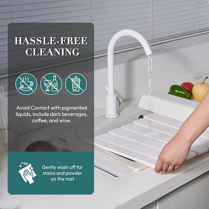 MessOut Stone Dish Drying Mat for Kitchen Countertop, 24x16” Fast Drying Diatomaceous Earth Dish Mat, Collapsible & Absorbent Drying Pad for Tableware, Minimalist Counter Protector
