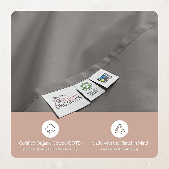 Certified Organic Twin Flat Sheet Only - 100% Organic Cotton Top Sheet with Luxurious Soft and Breathable 300 Thread Count Sateen Weave Finish - GOTS & Fairtrade Certified (Stone, Twin)