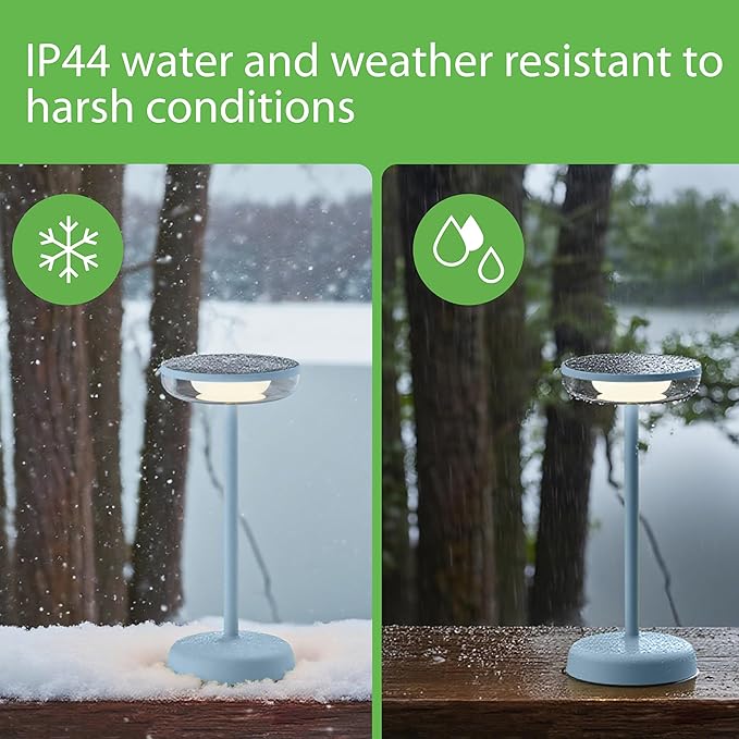 Cocktail Style Solar Table Lamp - Cordless LED Light with USB-C Charging, Dimmable Warm 2700K Glow, Weather Resistant for Indoor/Outdoor Use - Blue, 1 Pack