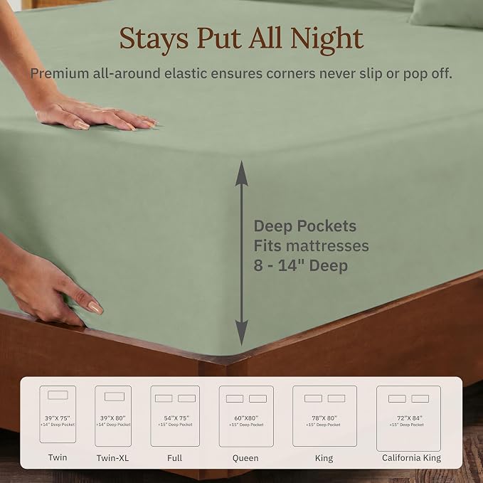 California Design Den Twin Sheet Set - 100% Organic Cotton Bedsheets, Soft and Lightweight Sateen, Deep Pockets, Durable Bedding - Pale Green