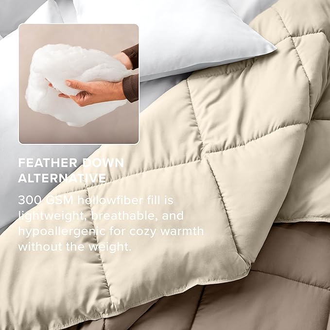 Bare Home Oversized King Comforter - Reversible Colors - Goose Down Alternative - Ultra-Soft - Premium 1800 Series - All Season Warmth - Bedding Comforter (Oversized King, Taupe/Sand)