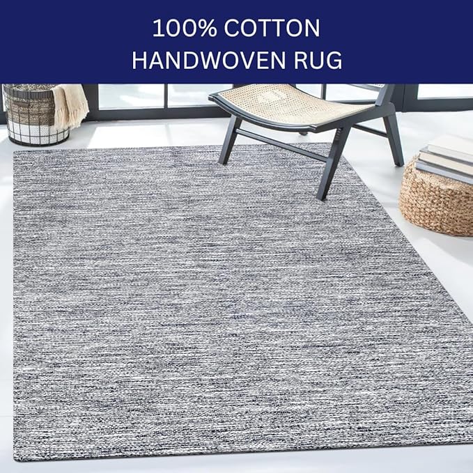 Hand Woven Area Rug 3x5 Feet - Rustic Farmhouse Bohemian Accent Rug for Living Room Bedroom Kitchen Entryway Floor Mats - Ideal for High Traffic Areas 100% Cotton Rag Rug Blue