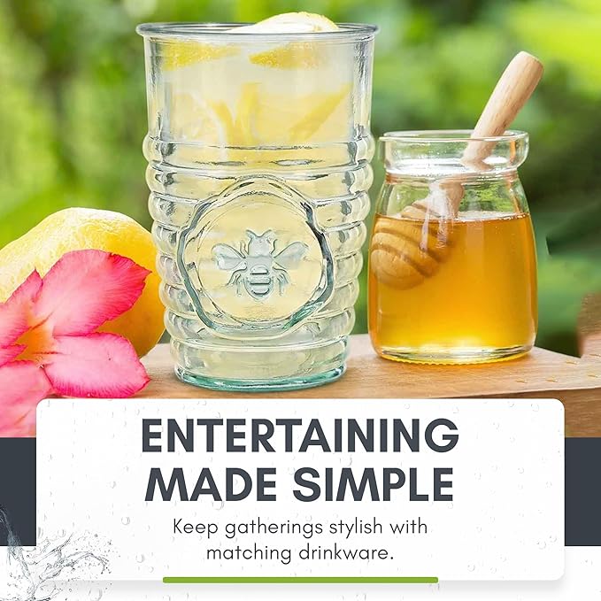 COURONNE CO. Clear Recycled Drinking Glass Tumbler, Perfect for Cocktails, Refreshments & Everyday Use, Restaurant Grade, Crafted without lead-based materials (11.2 Oz, Bee), Pack of 6