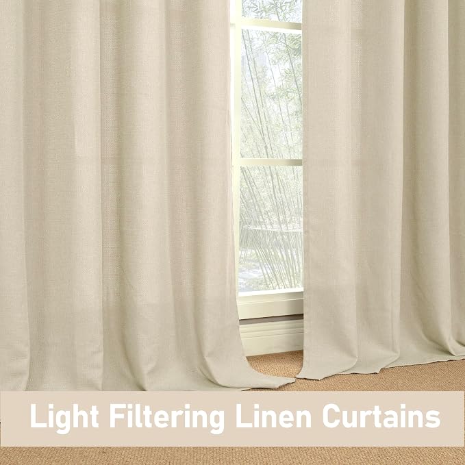 LAMIT Natural Beige Linen Curtains for Bedroom, 102 inches Grommet Thermal Insulated Thick Burlap Farmhouse Neutral Curtains Noise Reducing Light Filtering Drapes for Living Room, 2 Panels, W52 x L102