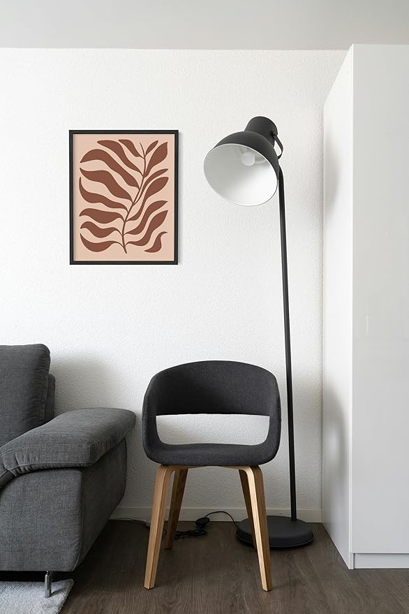 Abstract Organic Leaf Silhouette Wall Art Botanical Shapes Earth Tones Terracotta Mid Century Modern 11x14 Inch Oak Wood Black Framed Minimalist Print for Bedroom Decor