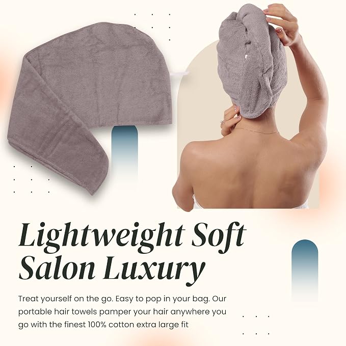 Extra Large Waffle Cotton Hair Towel Wrap - 30 inches Long, 400 GSM, Ultra Absorbent, Quick Dry Hair Turban for Women, Ideal for Long and Curly Hair, Perfect for Plopping (Grey)