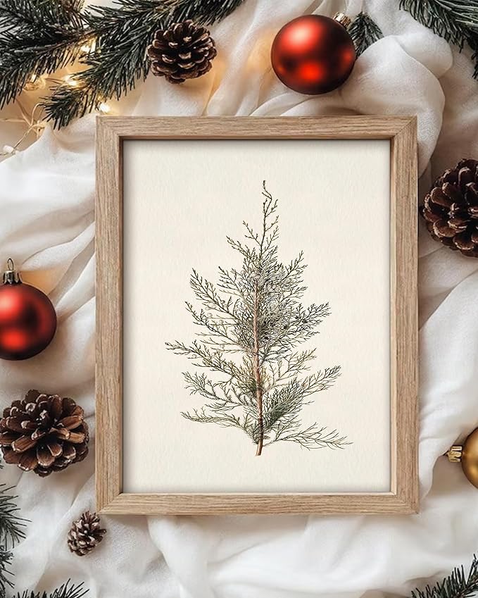 Vodefoad Vintage Cypress Tree Christmas Print Classical Naturalist Tree Landscape Print Painting Moody Christmas Farmhouse Wall Art Minimalist Mid Century Wall Art Painting Picture Aesthetic for Bedroom Bathroom Office Winter Room Decor Holiday Decorat...