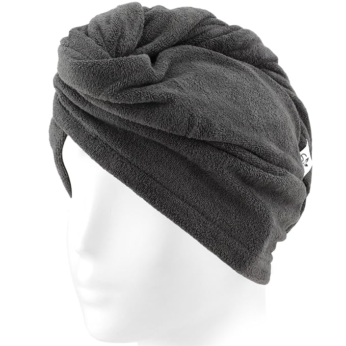 Evolatree Microfiber Hair Towel Wrap for Women – Quick-Dry Anti-Frizz Hair Turban with Wooden Button, Designed in Canada for Mindful Hair Care – Raven Dark Gray