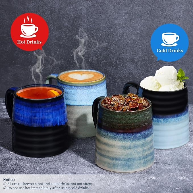 25 Oz Extra Large Ceramic Coffee Mug with Big Handle, 700ml Oversized Tea Cup for Office and Home, Hot and Cold Drinking, Microwave and Dishwasher Safe, Handmade Glazed Texture (Starry Blue)