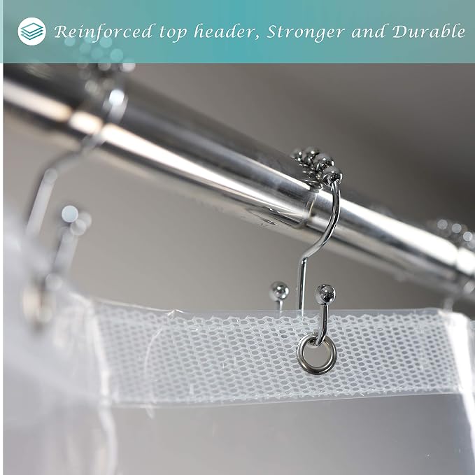 Mrs Awesome 60x72 Shower Curtain Liner with 6 Magnets Clear PEVA, 10 Hole Thick Plastic Shower Curtain for Bathroom, Waterproof, 60 x 72 inches, Clear