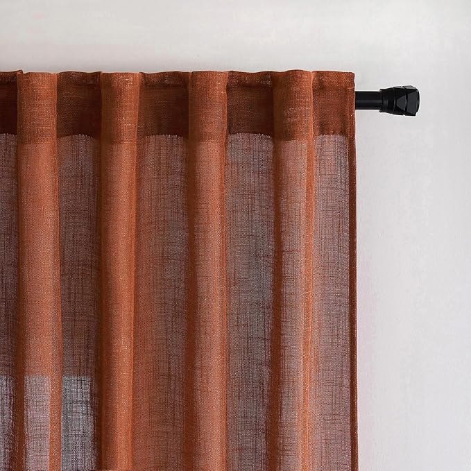 MIULEE Burnt Orange Kitchen Curtains 24 Inch Length 2 Panels, Soft Thick Linen Textured Semi Sheer Light Filtering Short Cafe Tier Curtains for Small Half Window Back Tab Rod Pocket Fall Boho Decor
