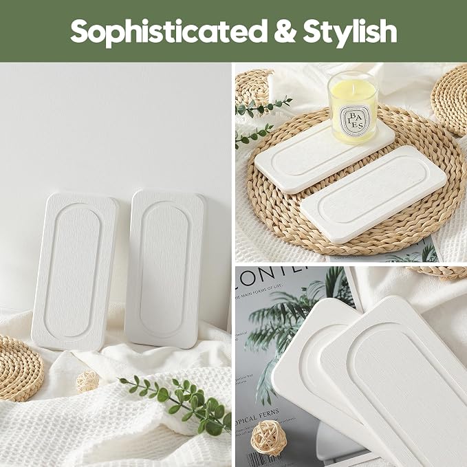 2Pack Water Absorbing Stone Tray for Sink, Diatomite Drying Coasters for Kitchen & Bathroom Counter, Kitchen Soap Dish Makeup Caddy, Dispenser Sponge Holder Space Organizer, White - 8"x 3.8"