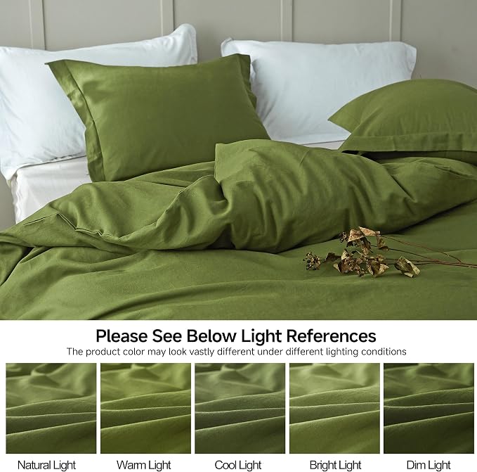 Simple&Opulence French Linen Duvet Cover Set 104"x 92"- 3 Pieces (1 Comforter Cover,2 Pillowcases)-Natural Flax Cotton Blend-Solid Color Breathable Farmhouse Bedding-Forest Green, King