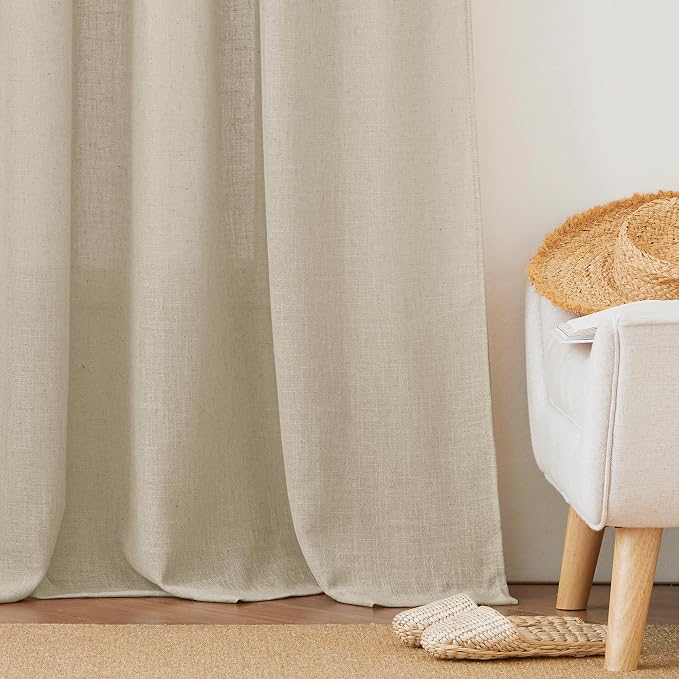 RYB HOME Semi Sheer Curtains 102 inches Long, Back Tab Light Filtering Half Privacy Window Curtains & Drapes for Bedroom Living Room, Beige, W 52 x L 102 inches, 2 Panels Set