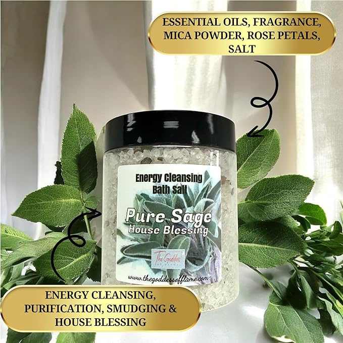 Pure Sage Bath Salts – Dead Sea Salt Bath Soak for Cleansing, Spiritual Rituals & Relaxation 12oz