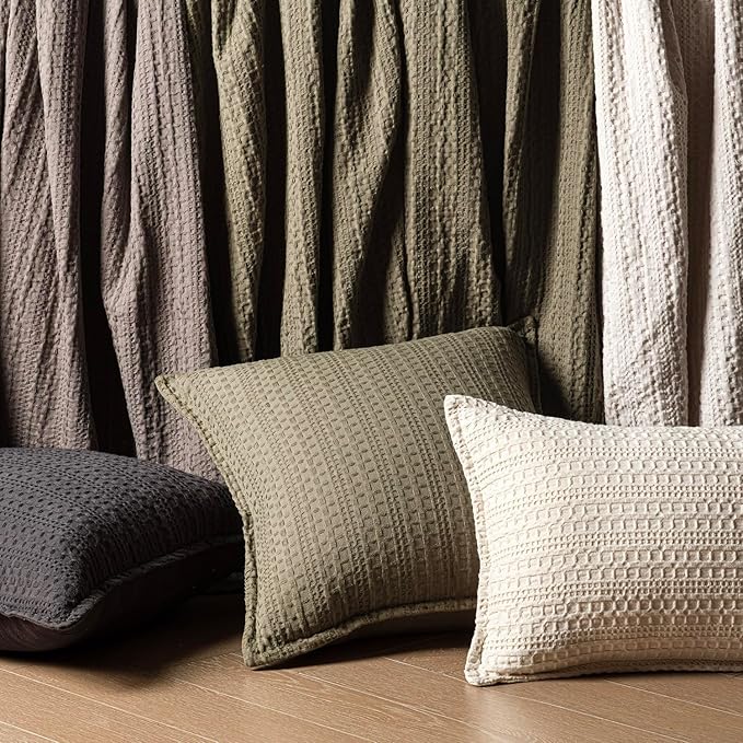 Foindtower Set of 2 Decorative Cotton Waffle Weave Throw Pillow Covers Euro Shams Cushion Covers Accent European Pillowcase for Bed Couch Sofa Bedroom Living Room Home Decor 24×24 Inch Olive Green