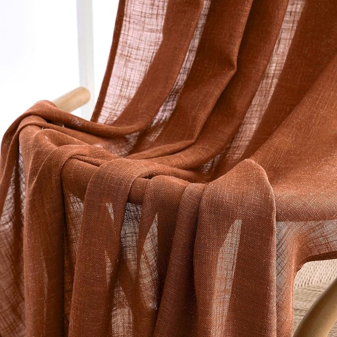 MIULEE Burnt Orange Linen Curtains 120 Inches Long for Living Room, Soft Thick Linen Textured Window Drapes Terracotta Rust Fall Decor Semi Sheer Light Filtering Rod Pocket Back Tab, 2 Panels 10 Ft