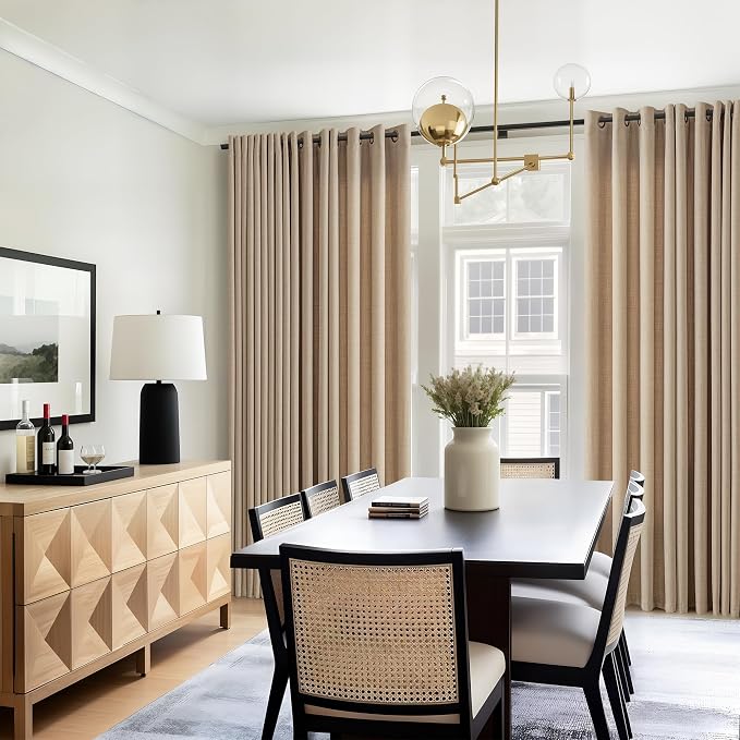 Burlap Linen Curtains 80 Inches Long for Living Room 2 Panels Set Drapes Semi Sheer Light Filtering Boho Farmhouse Neutral Floor Ceiling Window Curtains 80 Inch Length Tan Brown Dining Room Bedroom