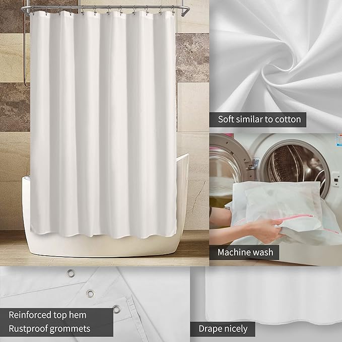ALYVIA SPRING Extra Long Fabric Shower Curtain Liner Waterproof - 72" x 84", Soft & Lightweight XL Shower Curtain with Magnets, Machine Washable - 72x84, White