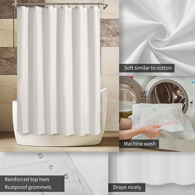 ALYVIA SPRING Long Fabric Shower Curtain Liner Waterproof - 72" x 74", Soft & Lightweight Longer Shower Curtain with Magnets, Machine Washable - 72x74, White