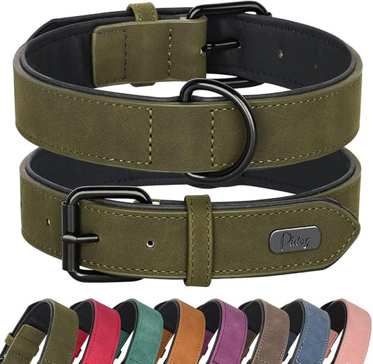 Didog Soft Padded PU Leather Dog Collar, Breathable and Adjustable Dog Collars for Medium Dogs, Comfortable for Daily Walk, Dark Green, L Fit Neck 14-18"(22-44 lbs)
