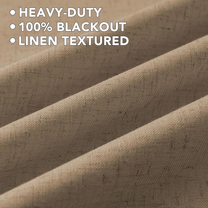 H.VERSAILTEX Linen Curtains 100% Blackout Curtains for Bedroom 120 inch Long Full Light Blocking Nature Linen Blended Window Curtains for Living Room Nickel Grommet (2 Panels, Heathered Macchiato)