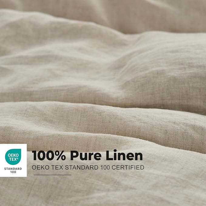 Simple&Opulence 100% Washed Linen Duvet Cover with Embroidered, 3 Pieces Soft Farmhouse Comforter Set with Button Closure, 1 Duvet Cover and 2 Pillowshams(Full,Natural Linen)