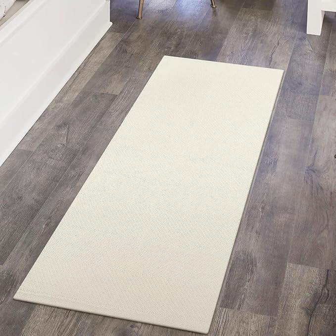 LEEVAN Washable Kitchen Rug 2' x 4.3', Boho Bathroom Runner Rugs White Reversible Small Hallway Rug, Farmhouse Low Profile Front Door Mat, Modern Bedroom Carpet for Foyer Laundry/Porch Decor